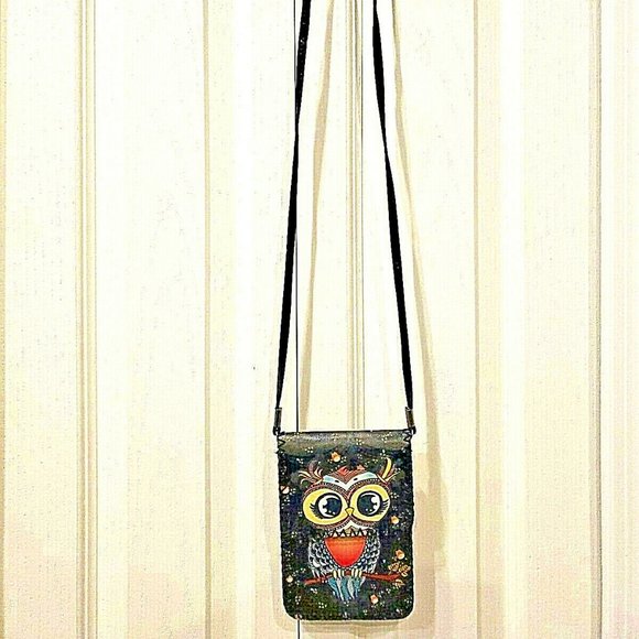 CUTE! Hand Painted Designer OWL Crossbody Cell Purse - Picture 3 of 3